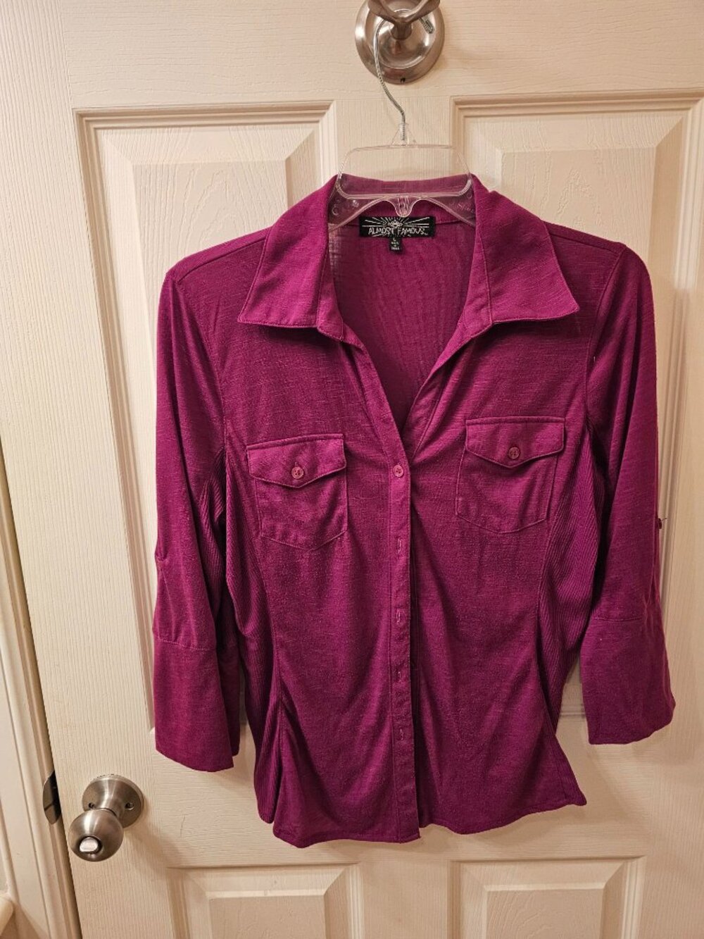 NWOT Almost Famous Large Magenta Button Up Blouse